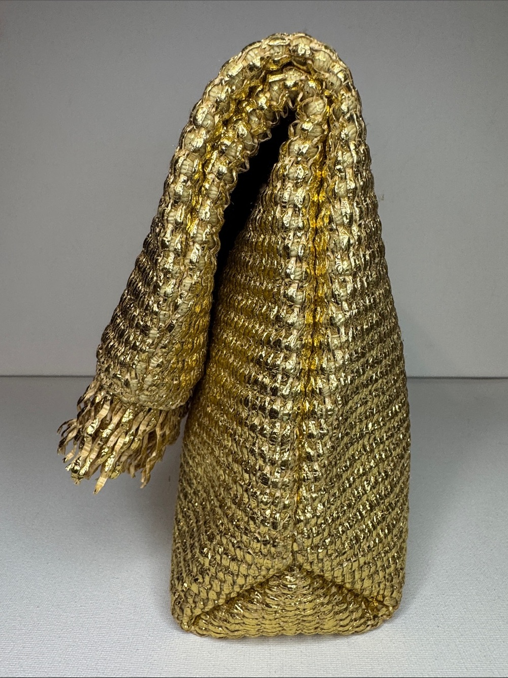 Cult Gaia Gold Metallic Raffia Shanti Fringe Clutch Bag - Picture 5 of 13